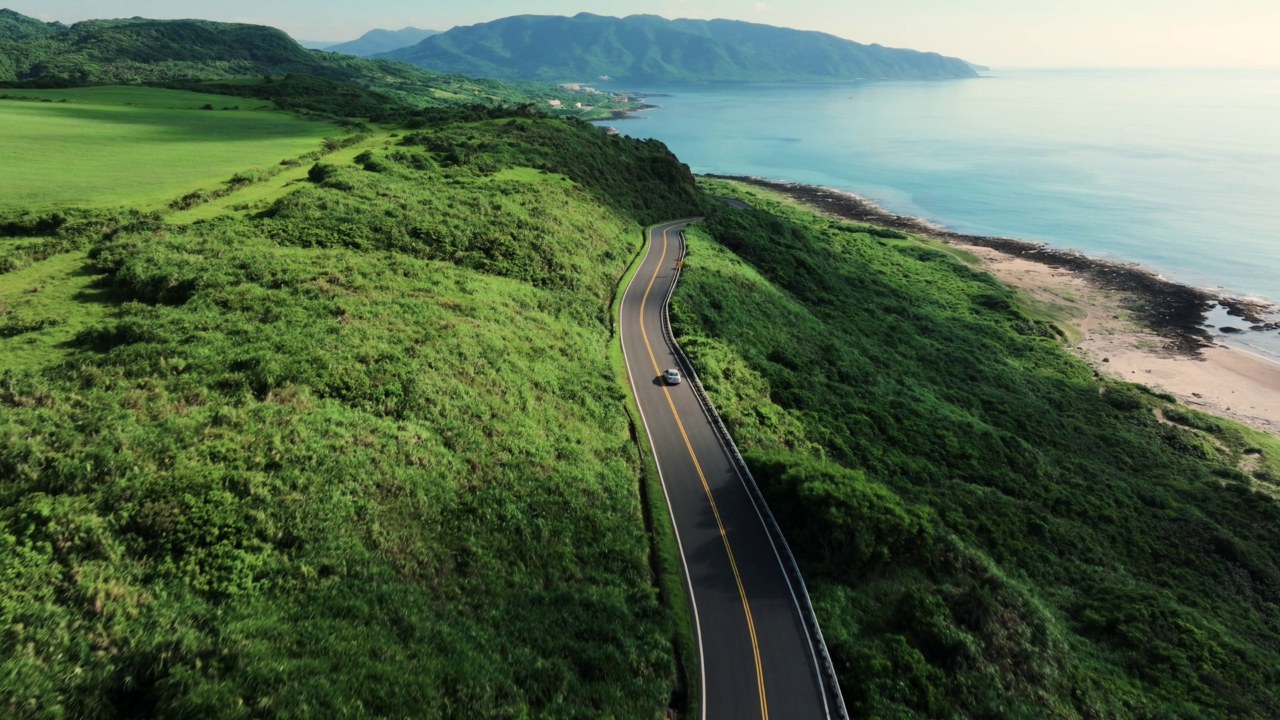 Coastal road from a birds eye angle.